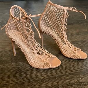 Gianvito Rossi 105 Lace-up Fishnet Ankle Bootie